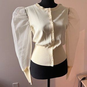 Sheer Puff-Sleeved Cardigan